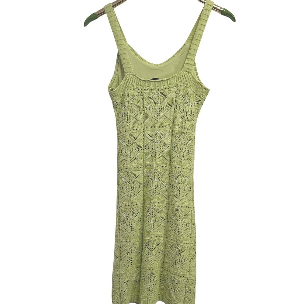 Freshman 1996 Crochet Knit Dress Women Small Lime Green Pointelle Crochet Boho - Picture 3 of 9